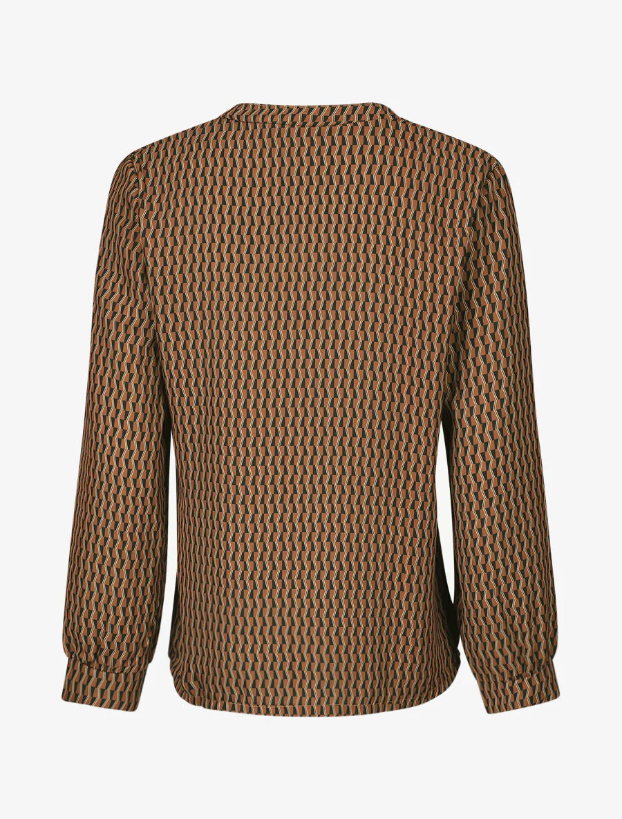 Blouse fluide imprimé graphique - Camel - Image 2