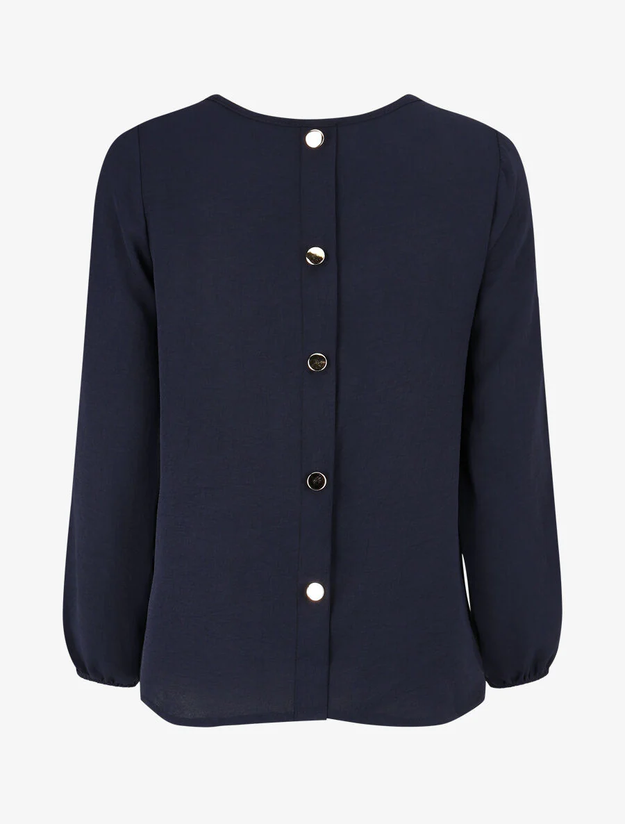 Blouse fluide uni à boutons décoratifs au dos - Marine - Image 2