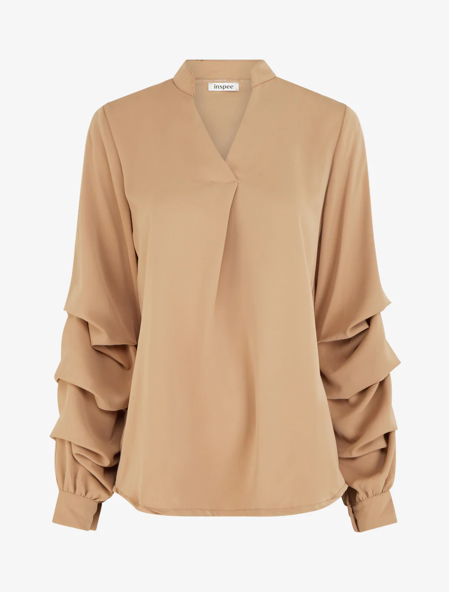 Blouse fluide unie à manches stylisées - Camel clair