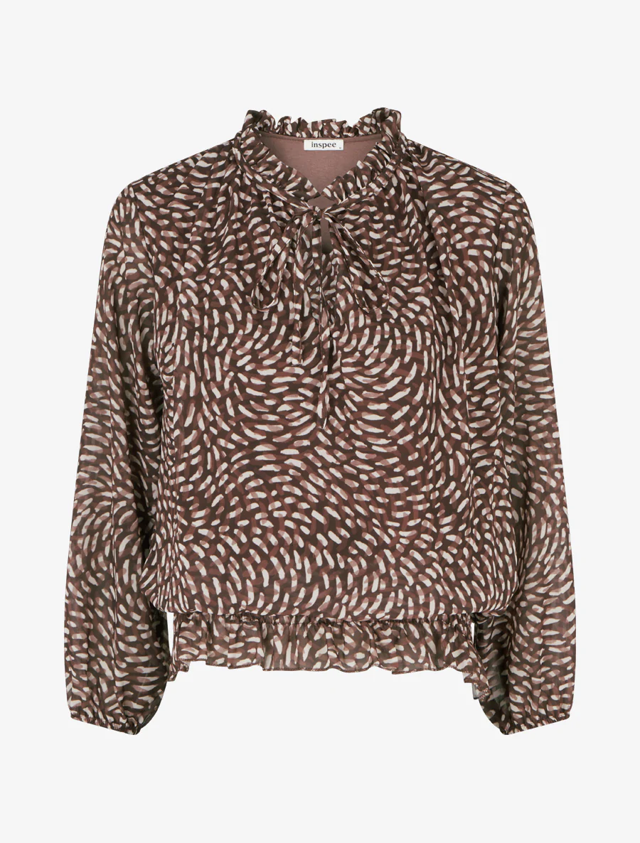 Blouse imprimé fantaisie coupe boule - Marron