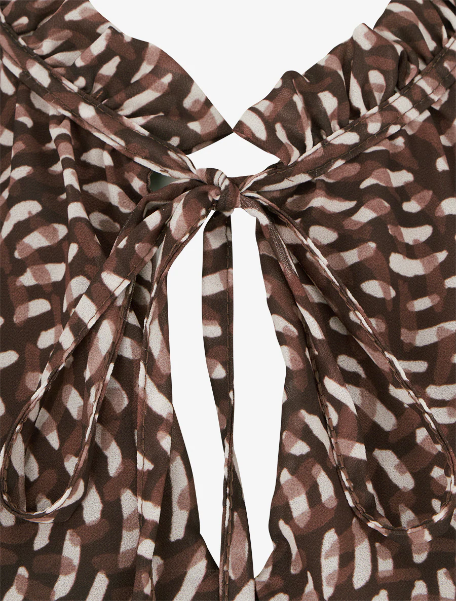 Blouse imprimé fantaisie coupe boule - Marron - Image 3