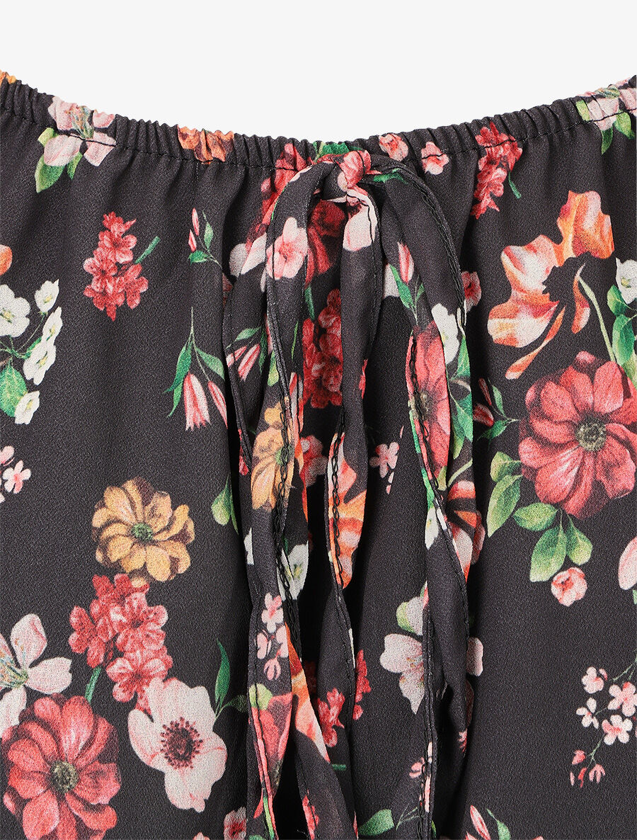 Blouse imprimé fleuri à manches transparentes - Noir - Image 3