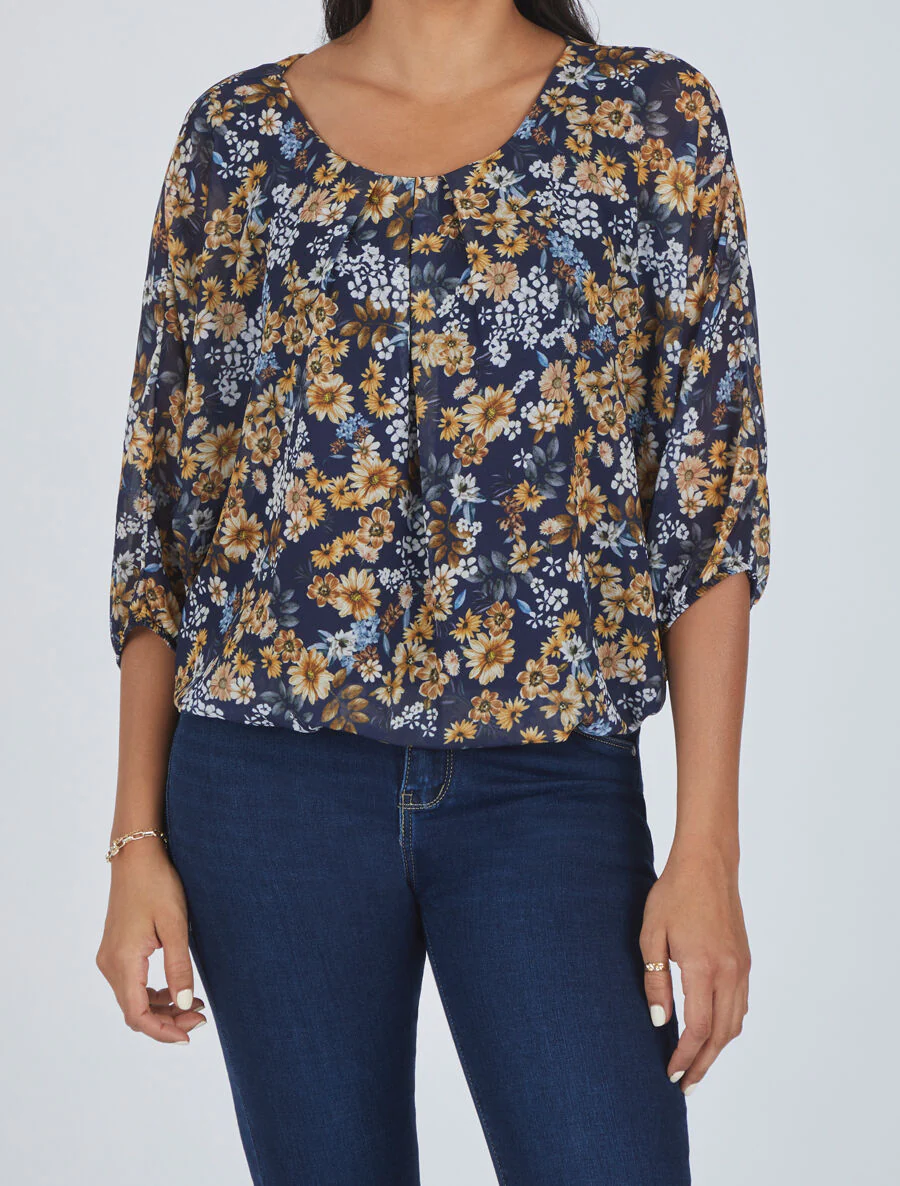 Blouse imprimé fleurs des champs - Bleu - Image 4