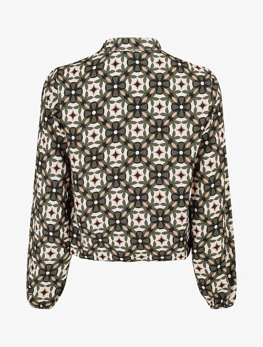 Blouse imprimé fleurs graphiques - Kaki - Image 2