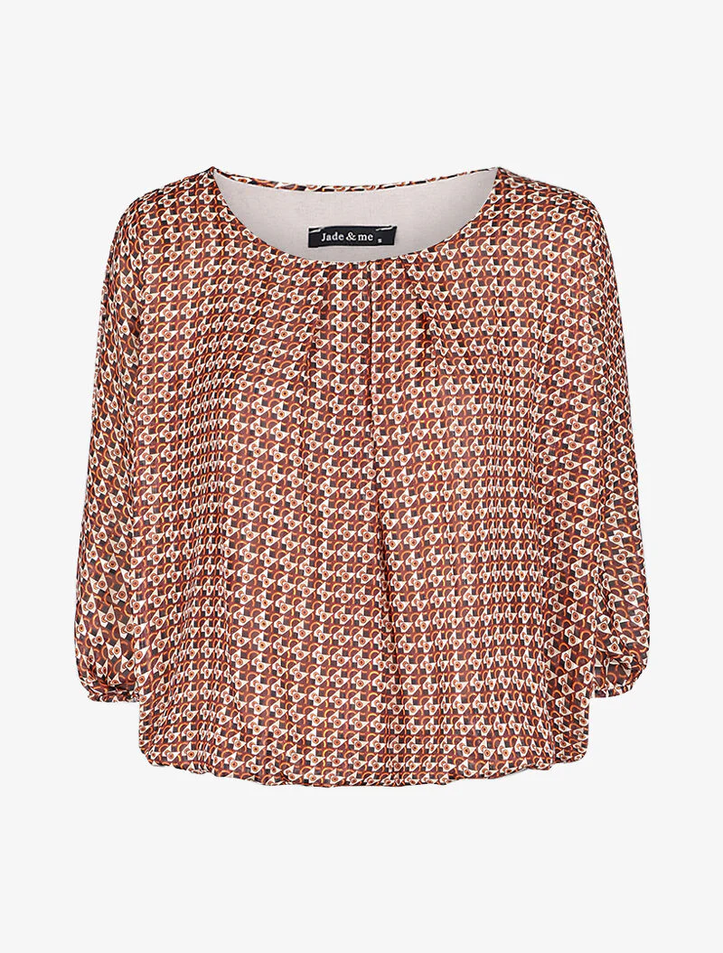 Blouse imprimé graphique coupe chauve-souris - Camel