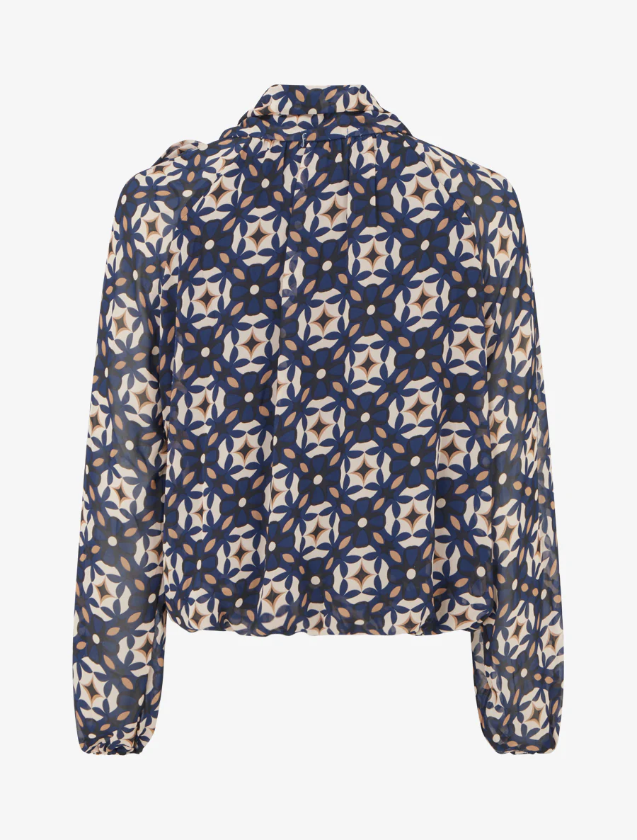 Blouse imprimé rétro à nouer - Marine - Image 2