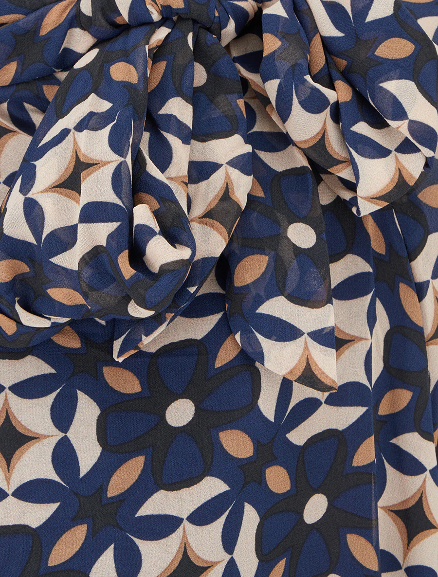 Blouse imprimé rétro à nouer - Marine - Image 3