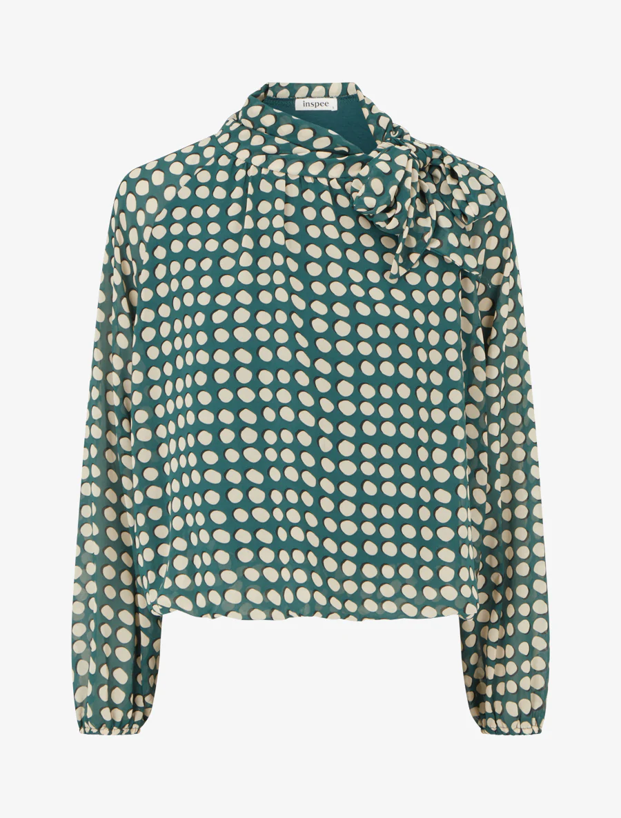 Blouse imprimé rond à nouer - Vert sapin