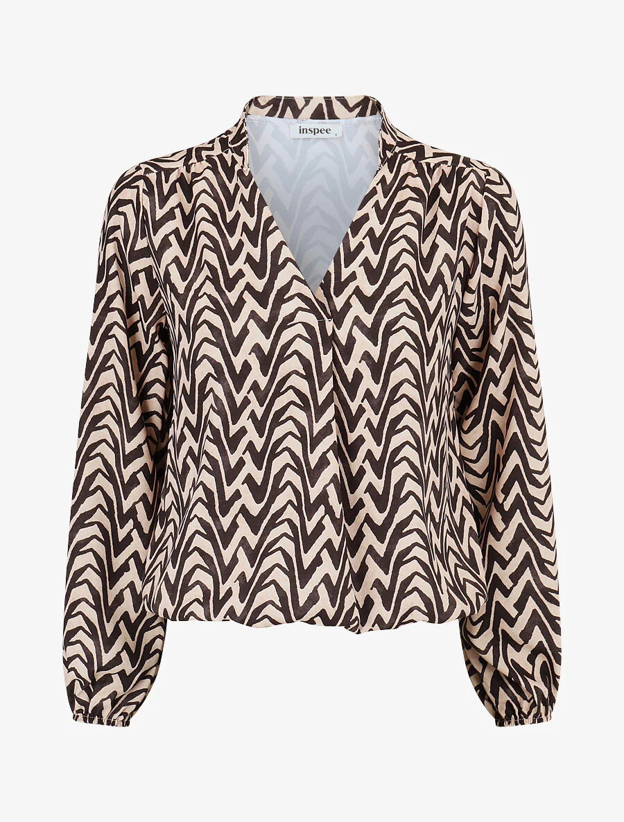 Blouse imprimé vagues stylisées - Noir