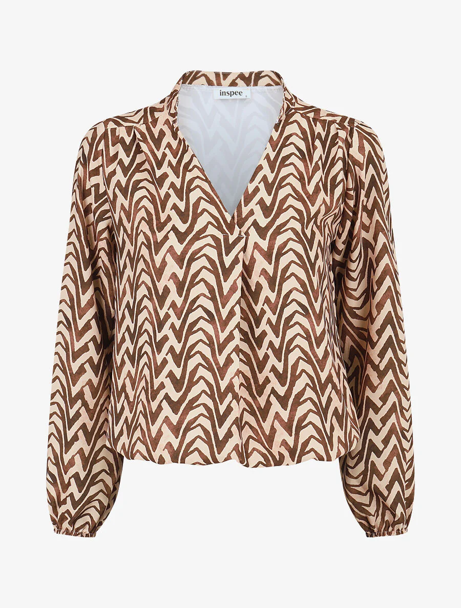 Blouse imprimé vagues stylisées - Marron