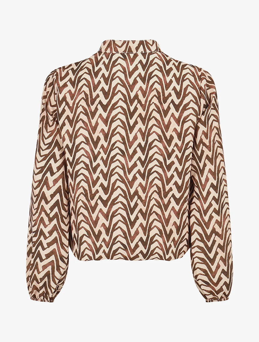 Blouse imprimé vagues stylisées - Marron - Image 2