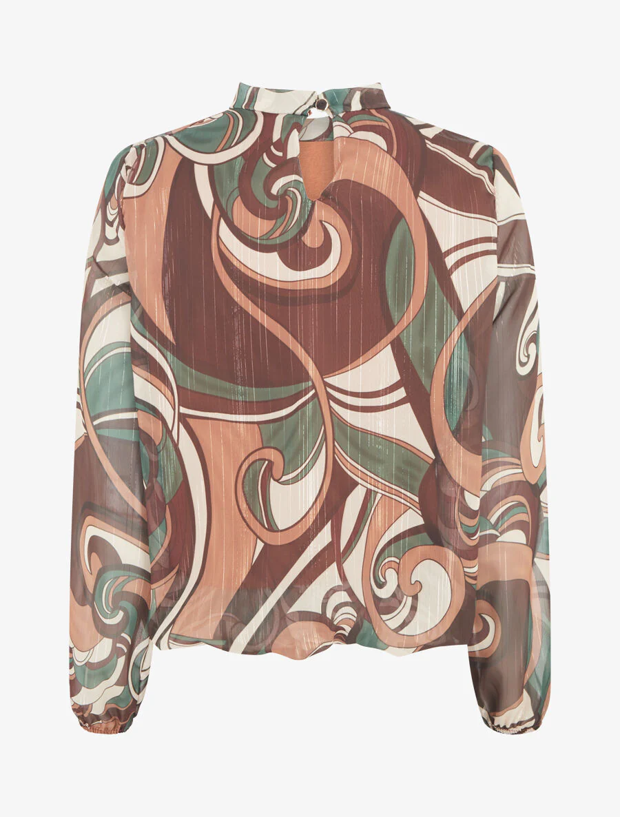 Blouse irisée et imprimé graphique - Marron - Image 2