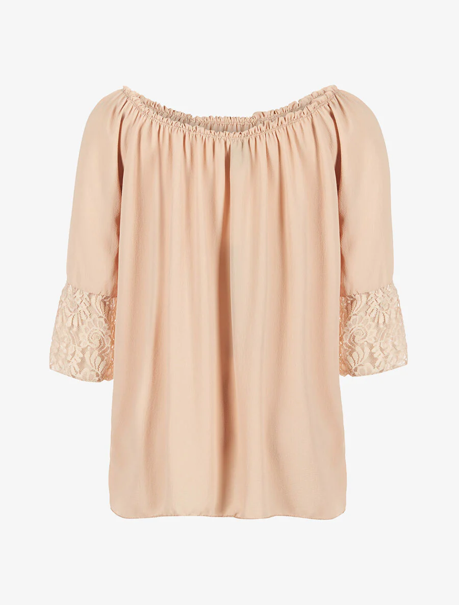 Blouse légére dentellée - beige - Image 2