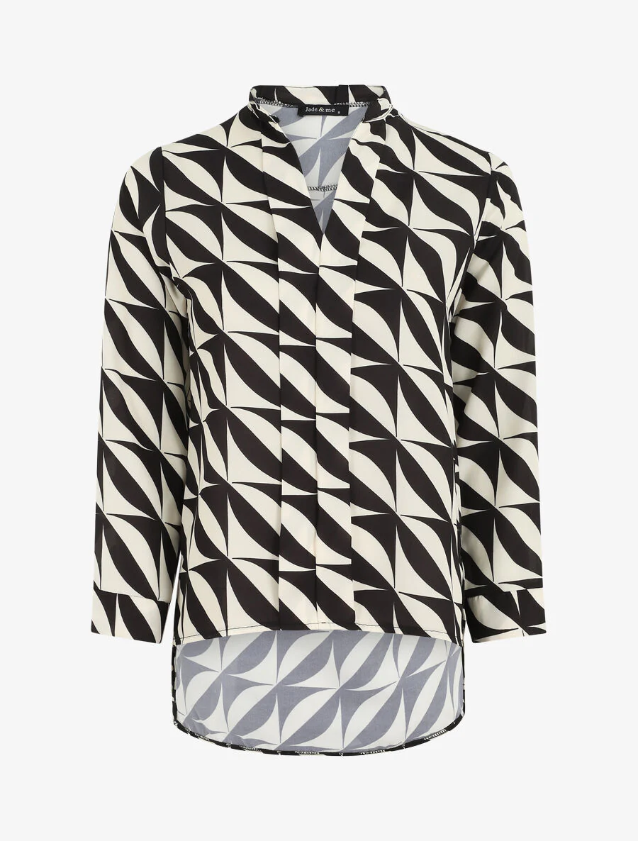 Blouse manches 3/4 imprimé graphique - Noir