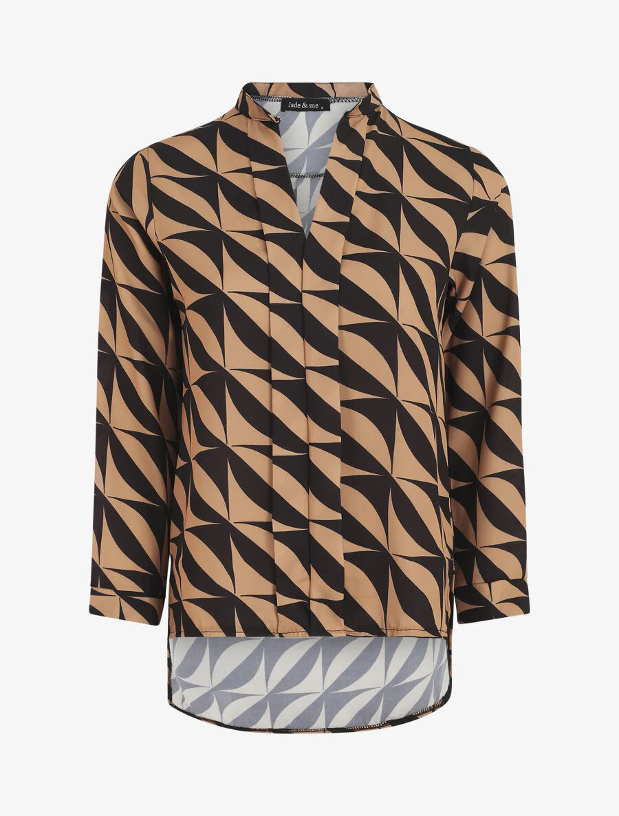Blouse manches 3/4 imprimé graphique - Camel