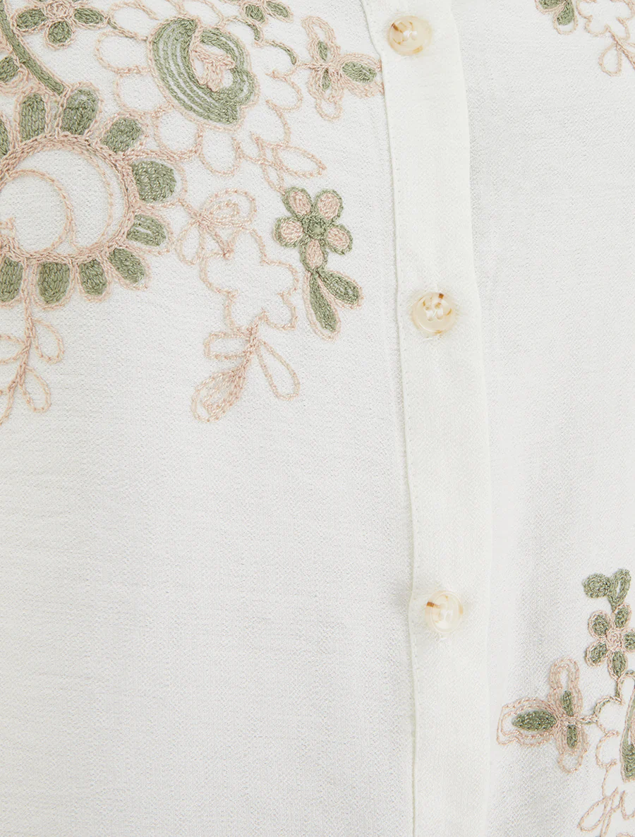 Blouse manches courtes à broderies fleuries - Blanc - Image 3