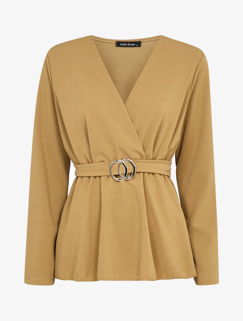 Blouse péplum à boucle stylisée - Camel