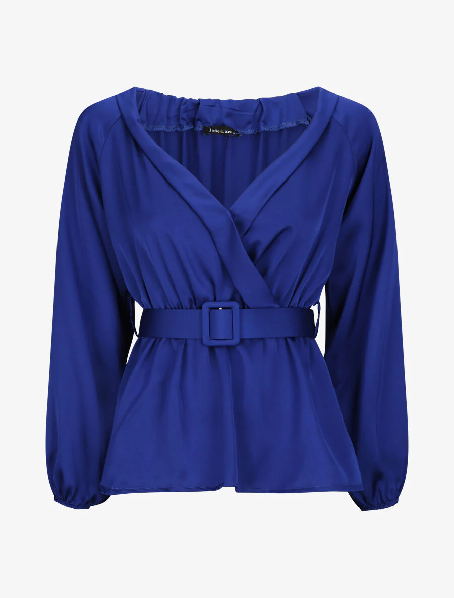Blouse péplum satinée - Bleu roi