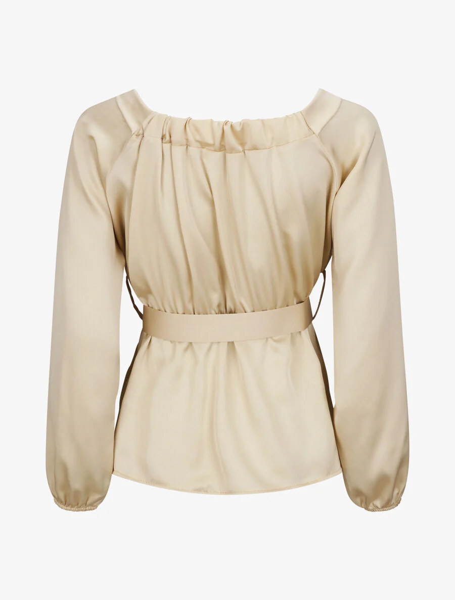 Blouse péplum satinée - Beige - Image 2