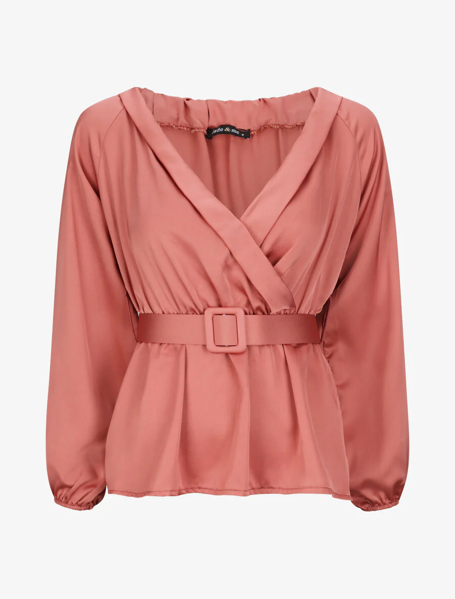 Blouse péplum satinée - Rose