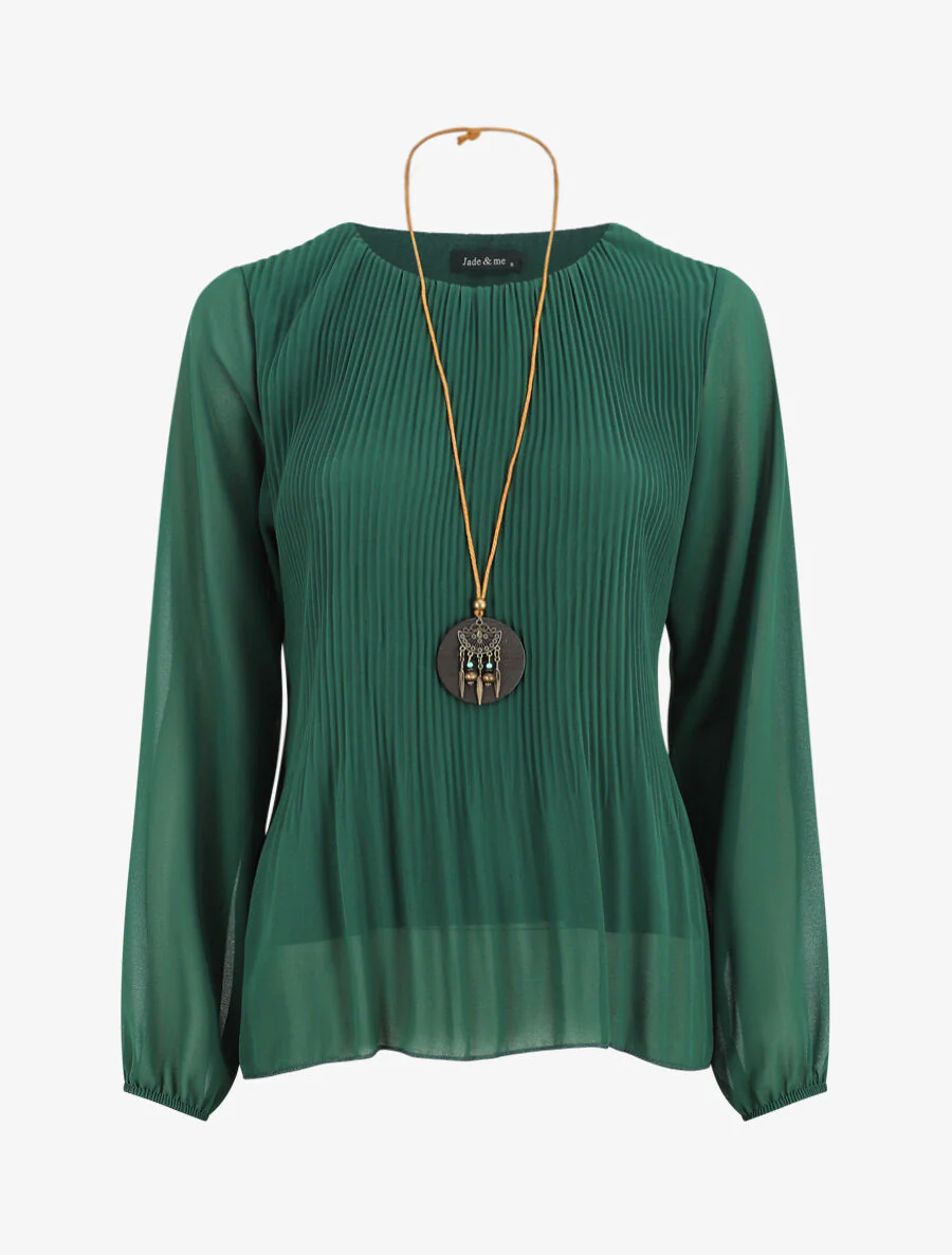Blouse plissée à manches longues - Vert bouteille