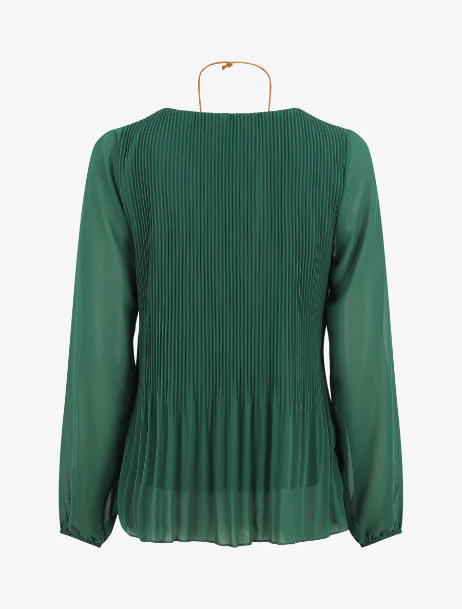Blouse plissée à manches longues - Vert bouteille - Image 2