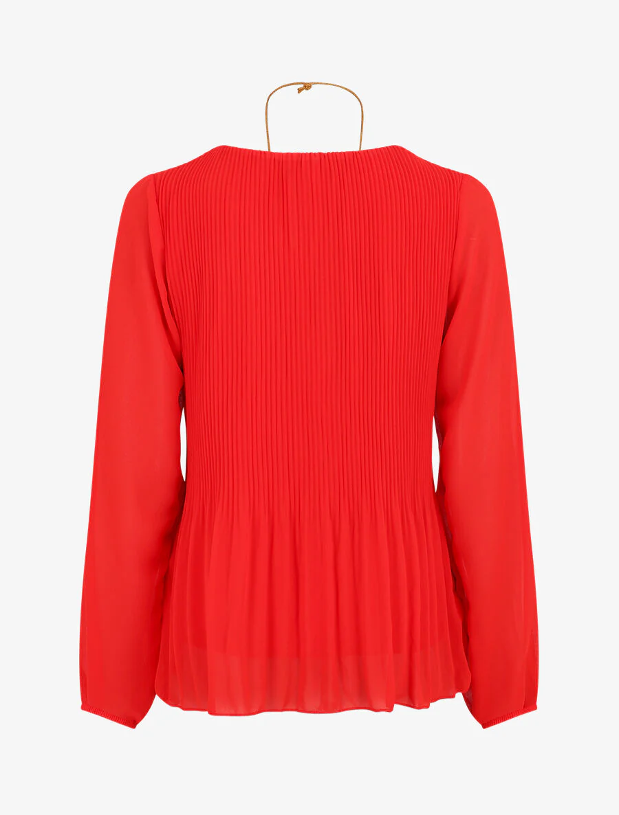 Blouse plissée à manches longues - Rouge - Image 2