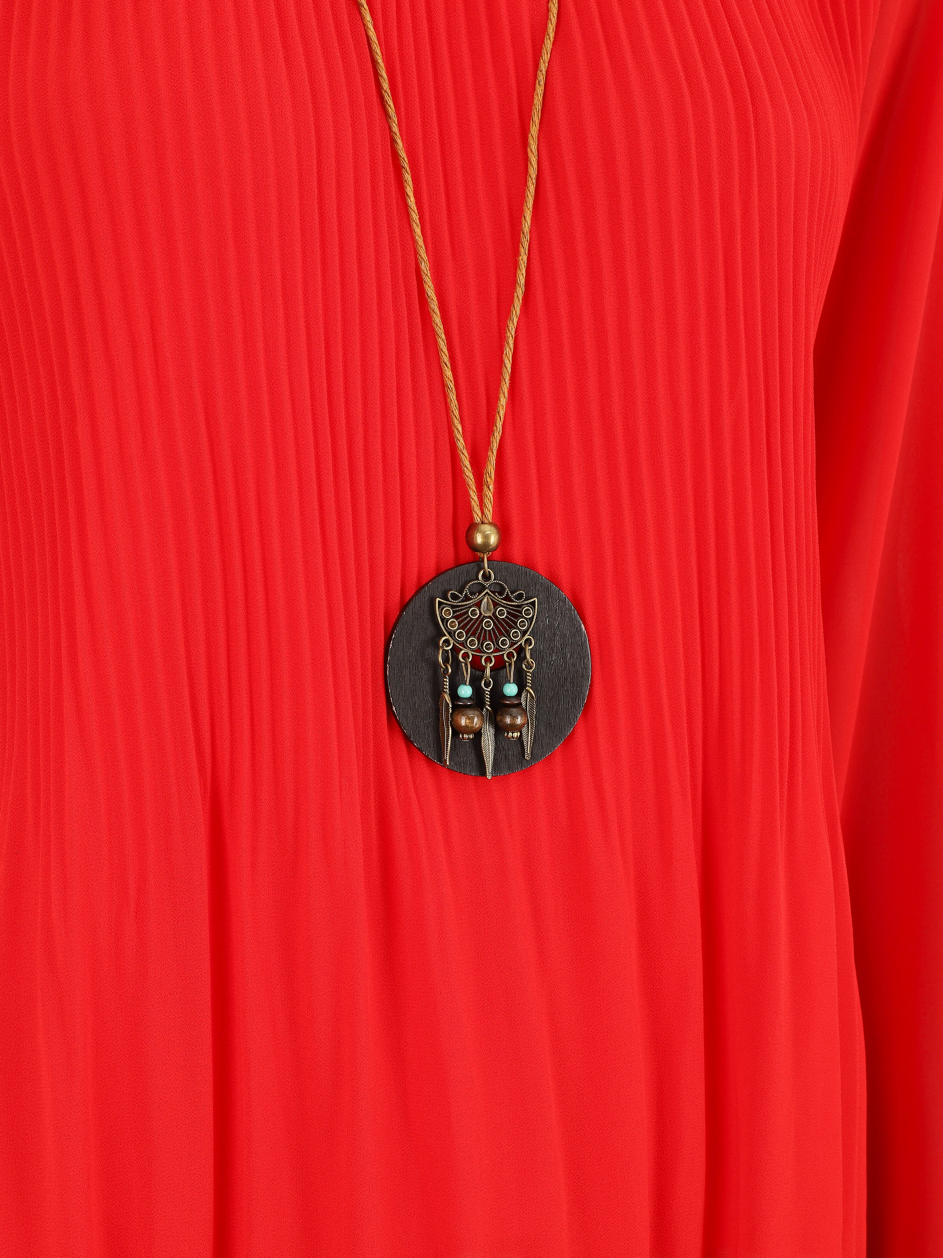 Blouse plissée à manches longues - Rouge - Image 3