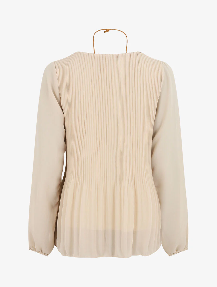Blouse plissée à manches longues - Beige - Image 2