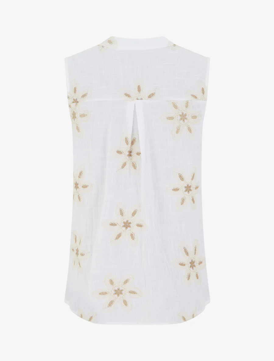 Blouse sans manches à broderies fleuries - Blanc - Image 2