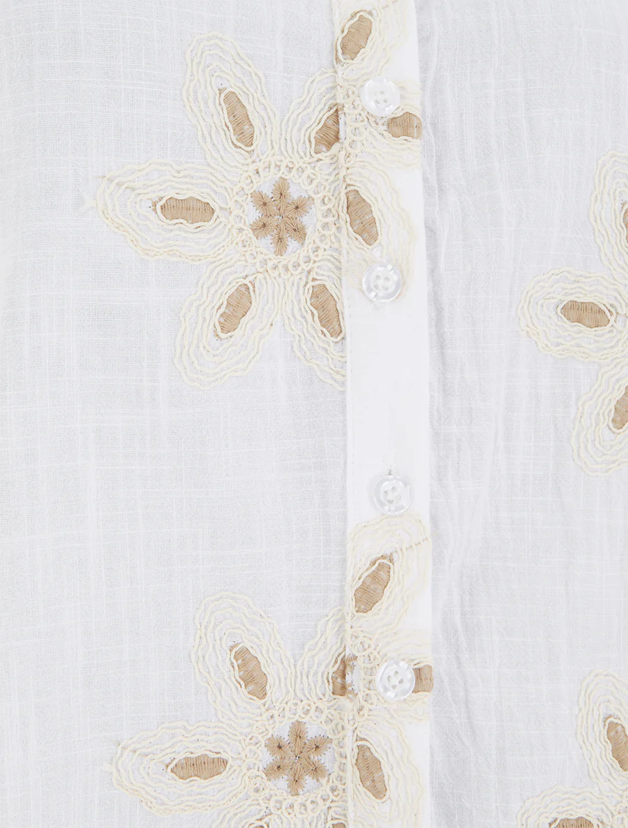 Blouse sans manches à broderies fleuries - Blanc - Image 3
