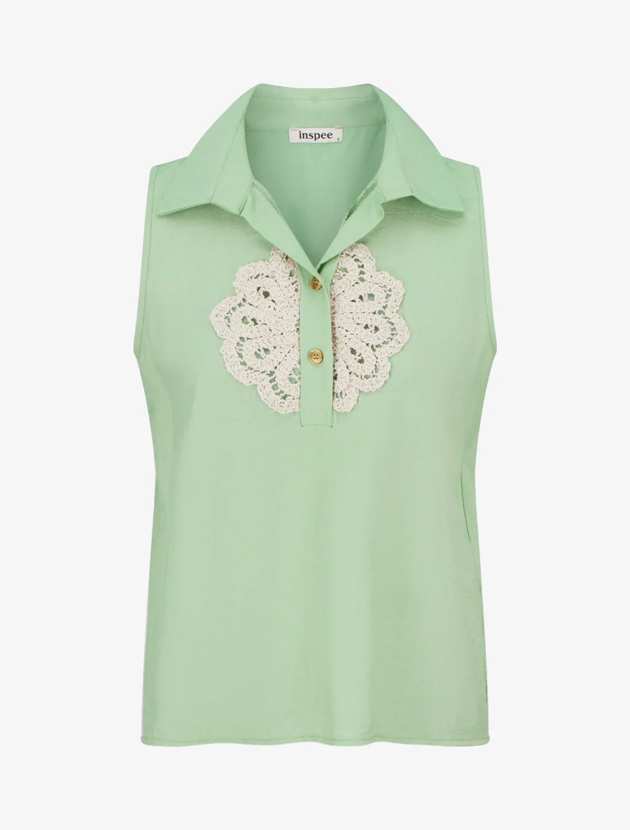 Blouse sans manches à empiècement crochet - Vert pomme