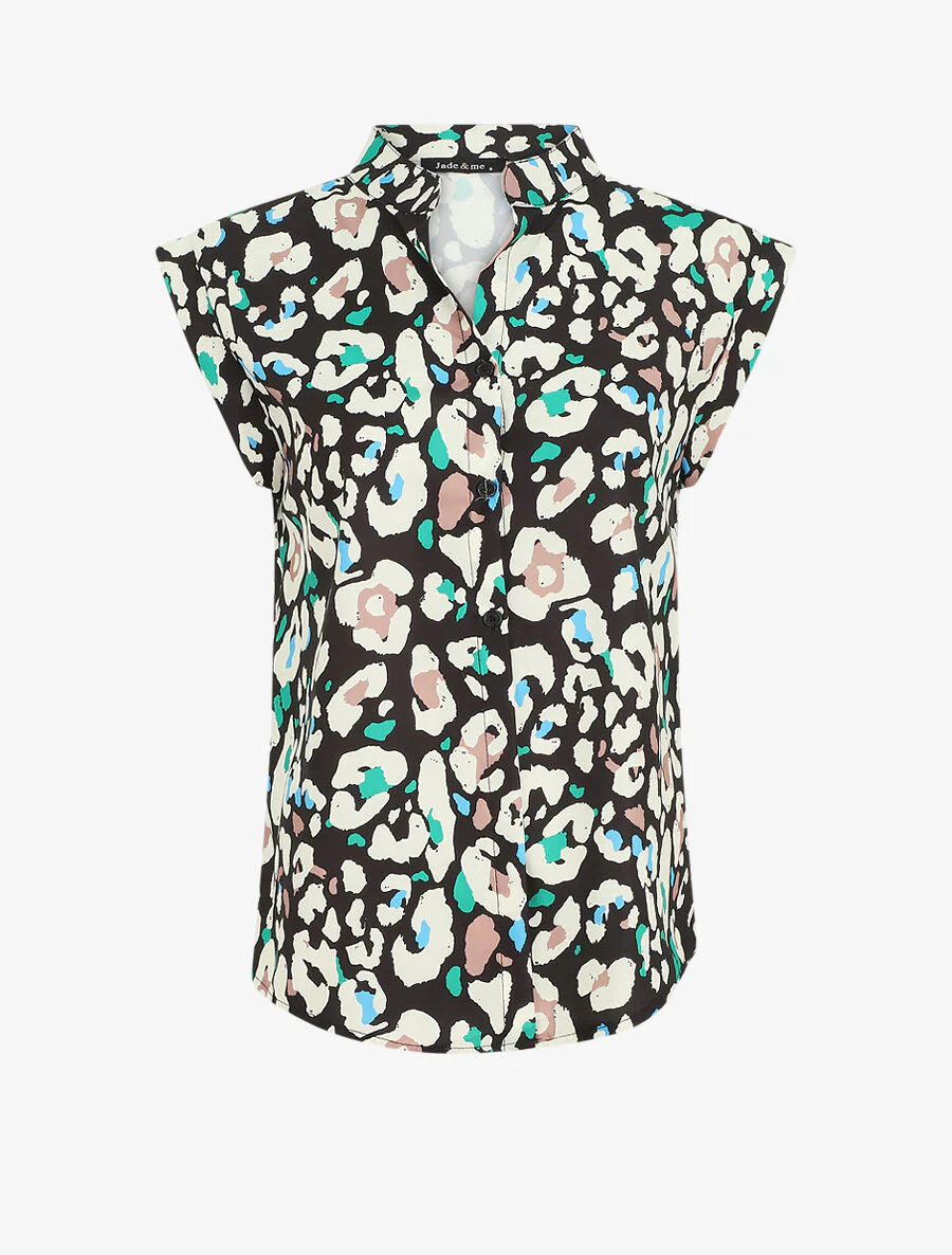 Blouse sans manches à imprimé abstrait - Noir