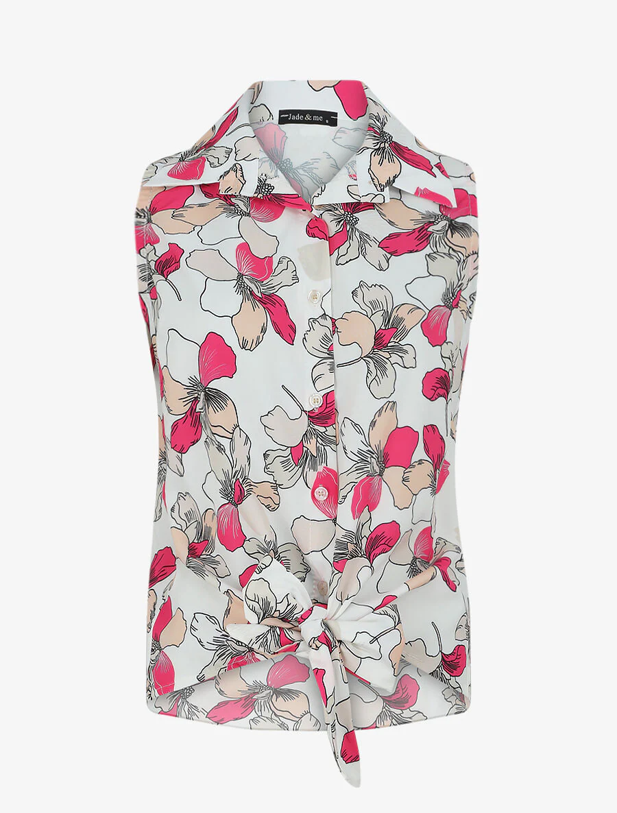 Blouse sans manches à liens à nouer - Blanc
