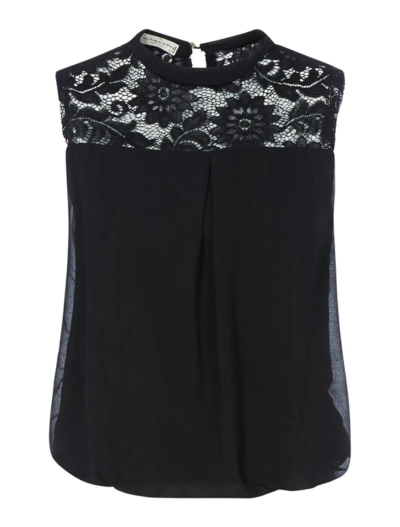 Blouse sans manches bi matière - noir