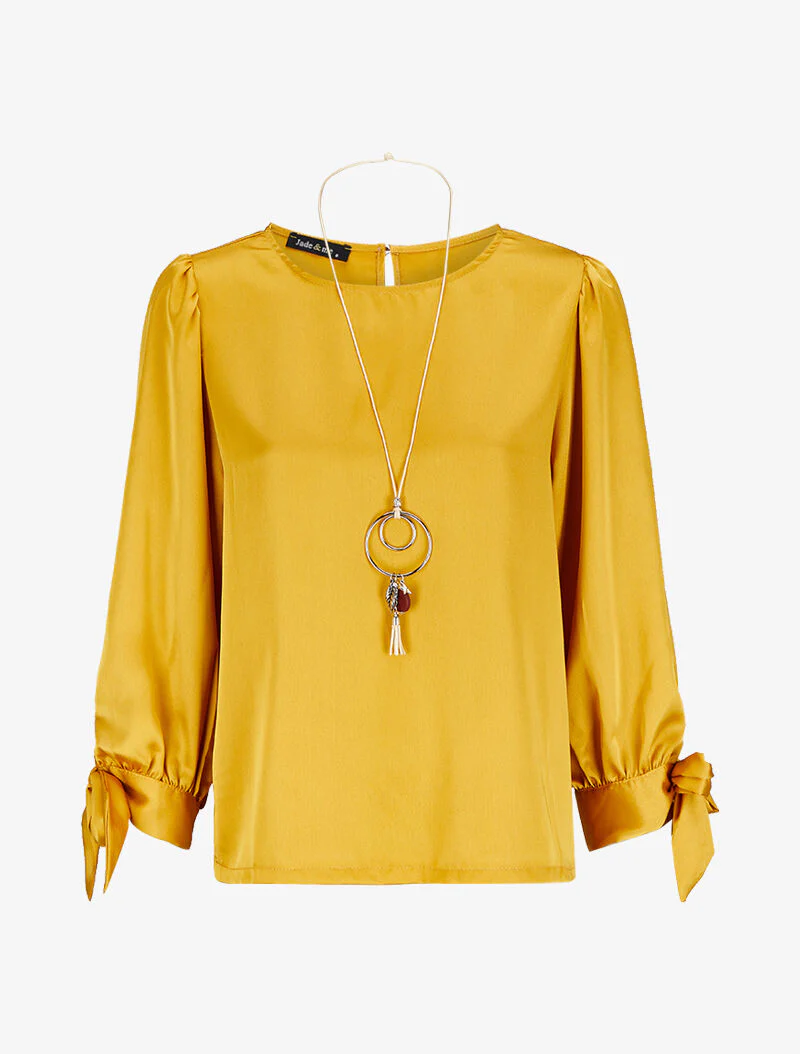 Blouse satinée à poignets à noeuds - Moutarde