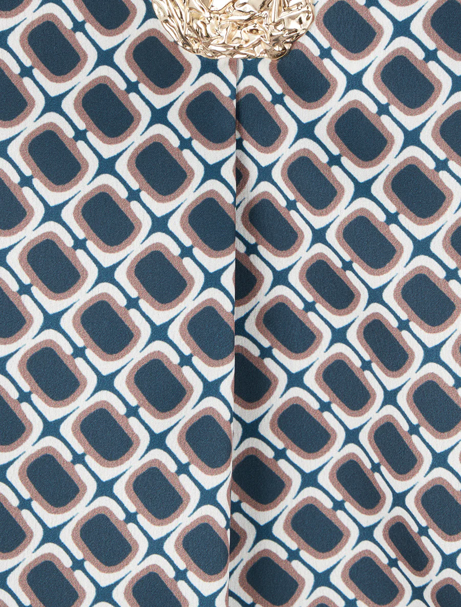 Blouse satinée imprimé 70's - Bleu canard - Image 3