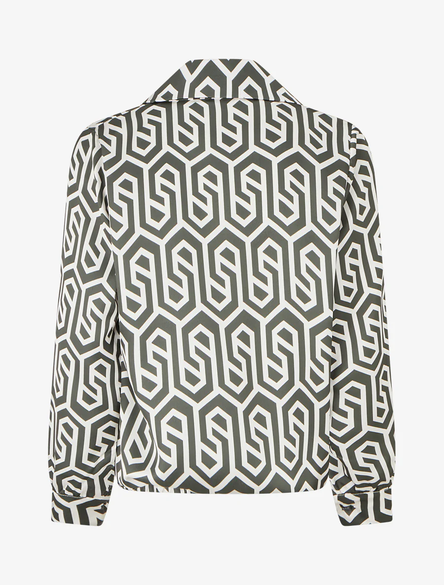 Blouse satinée imprimé rétro - Kaki - Image 2