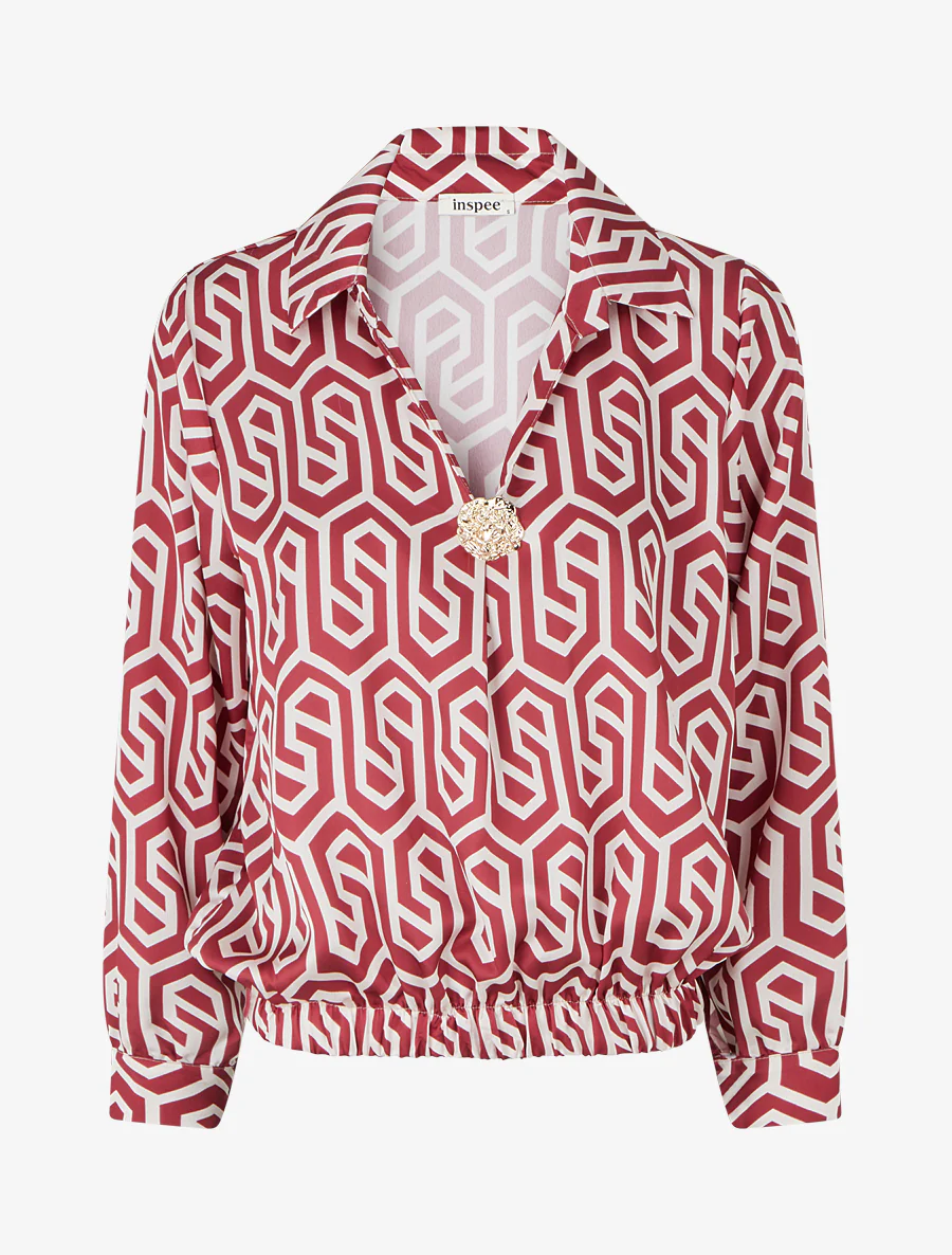 Blouse satinée imprimé rétro - Bordeaux