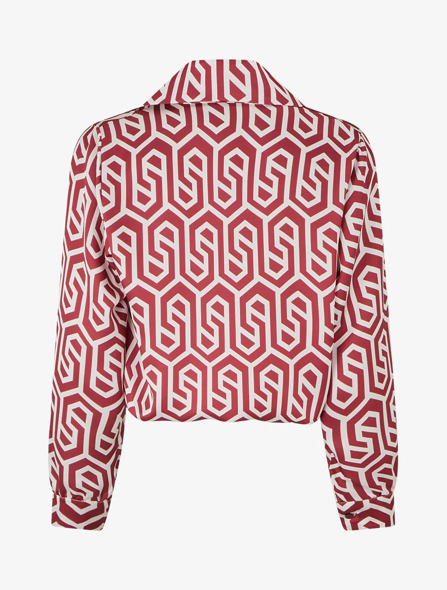 Blouse satinée imprimé rétro - Bordeaux - Image 2