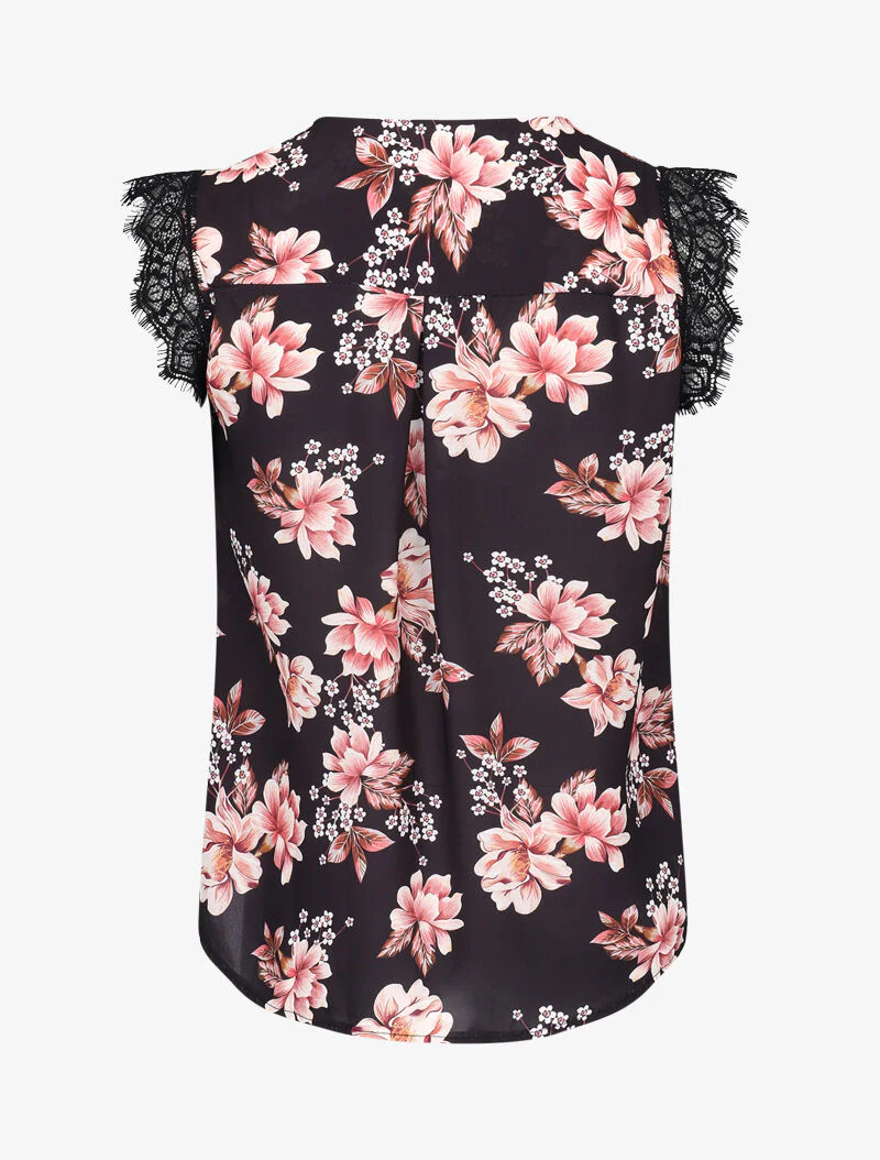 Blouse transparente à encolure V à plis - noir - Image 2