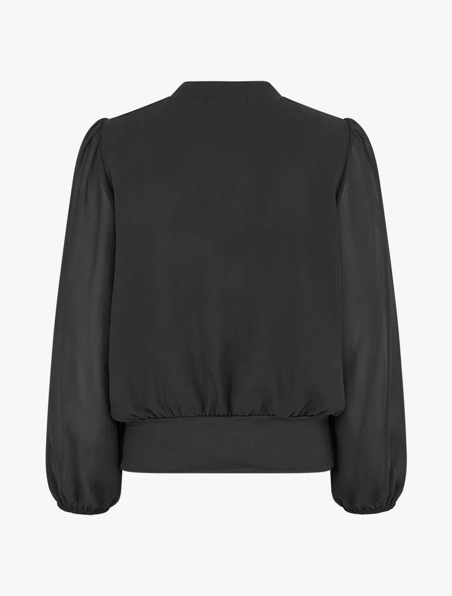 Blouse unie en voile à empiècement collier - Noir - Image 2