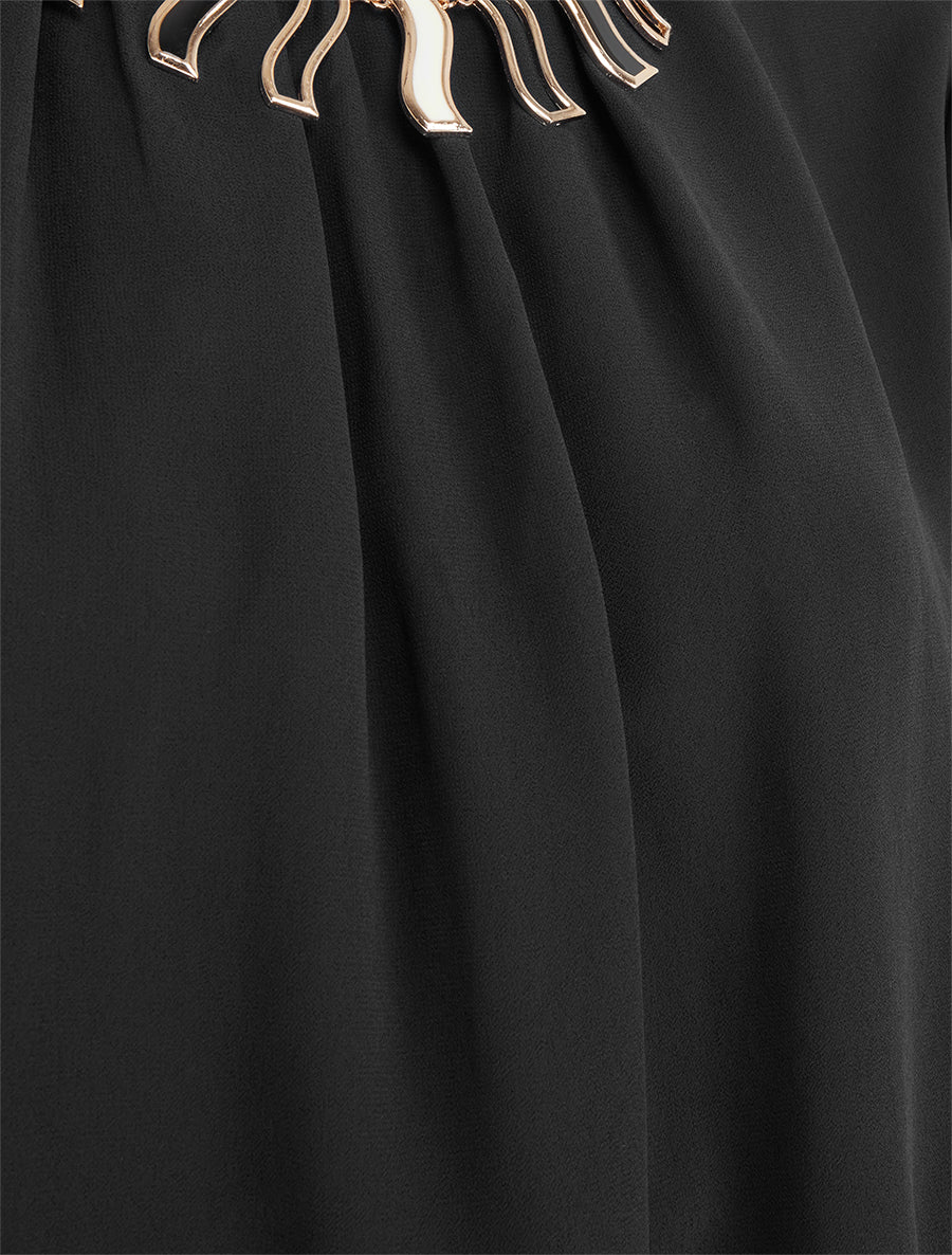 Blouse unie en voile à empiècement collier - Noir - Image 3