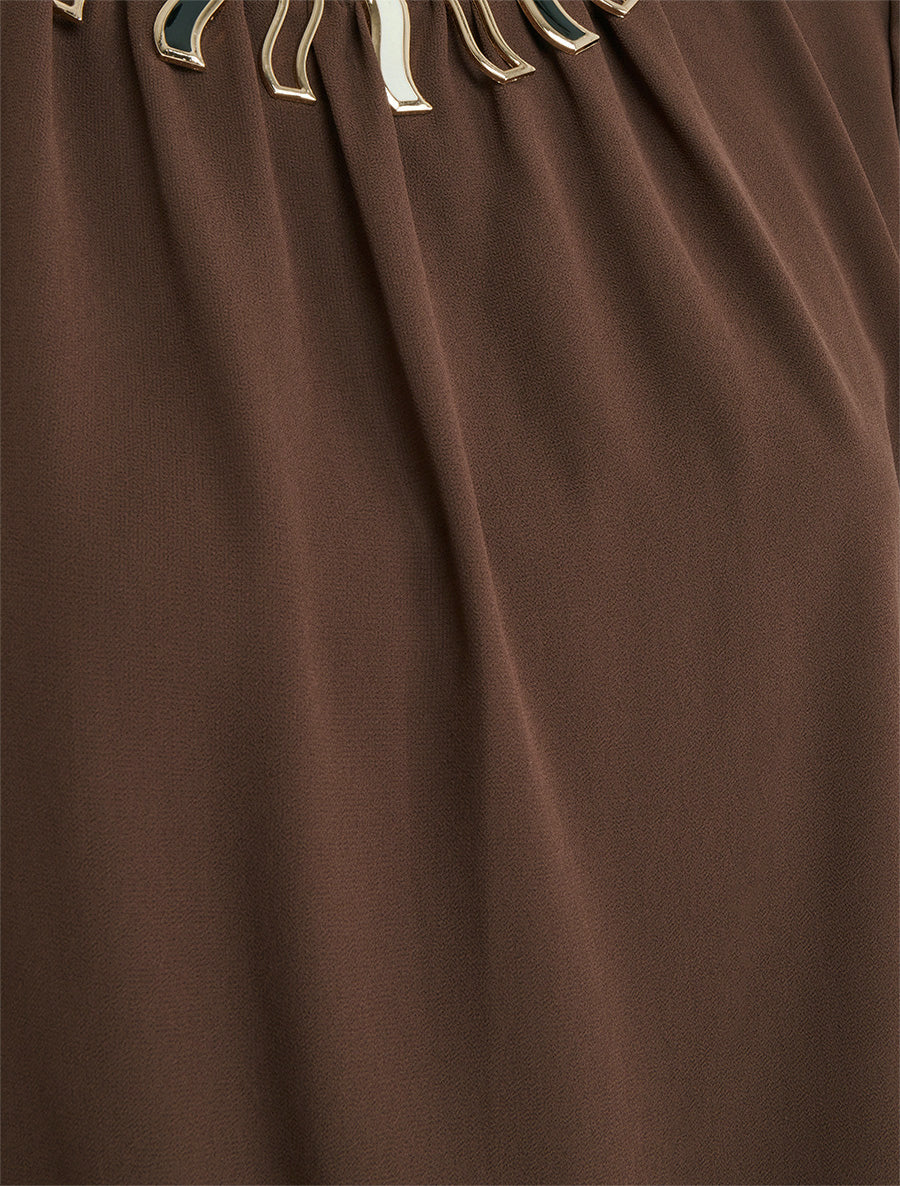 Blouse unie en voile à empiècement collier - Marron - Image 3