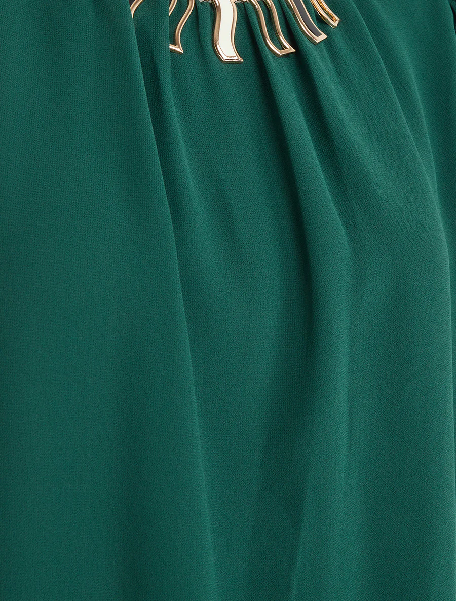 Blouse unie en voile à empiècement collier - Vert sapin - Image 3