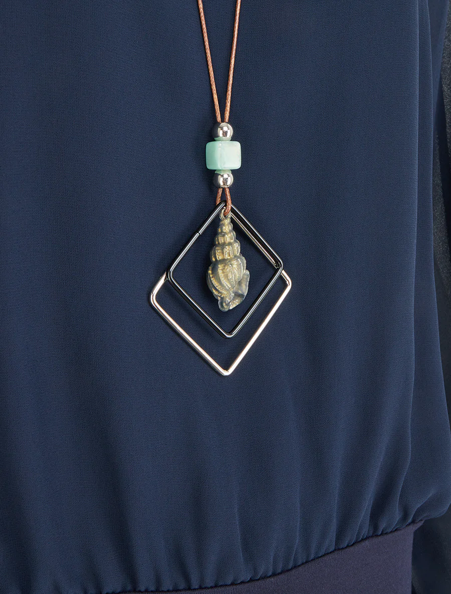 Blouse unie en voile à manches longues - Marine - Image 3