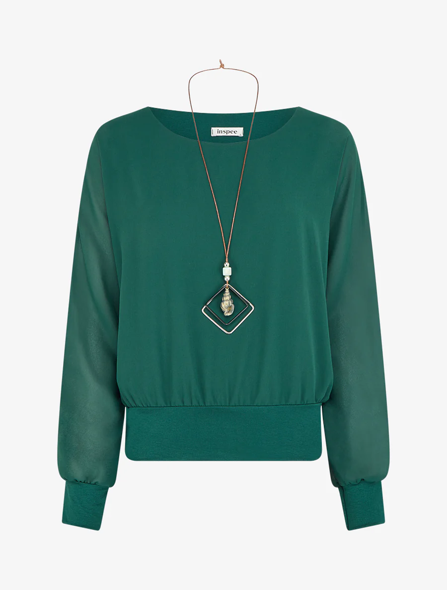 Blouse unie en voile à manches longues - Vert sapin