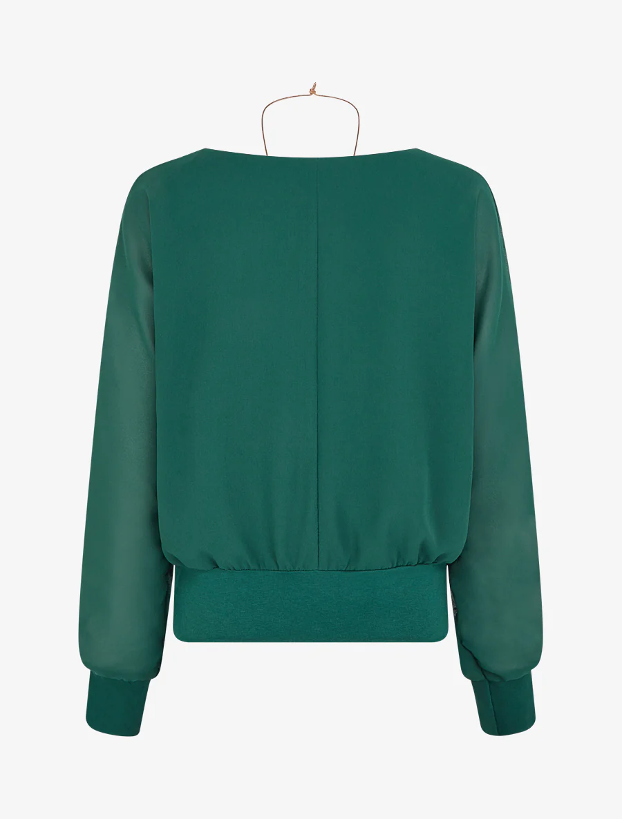 Blouse unie en voile à manches longues - Vert sapin - Image 2