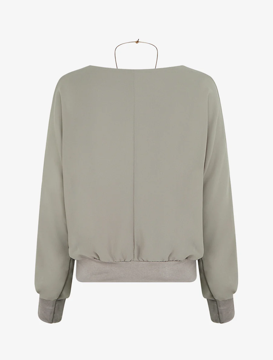 Blouse unie en voile à manches longues - Gris - Image 2