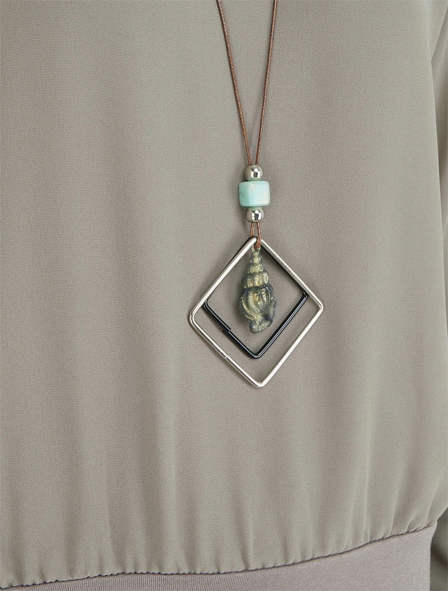 Blouse unie en voile à manches longues - Gris - Image 3